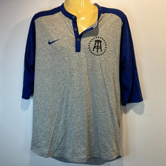 Nike Dri-Fit Barstool Sports Grey and Blue Henley Baseball Shirt - Size Large - Picture 2 of 5